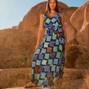 NWT NIC+ZOE Sea Glass Geometric Maxi Dress Bianca new